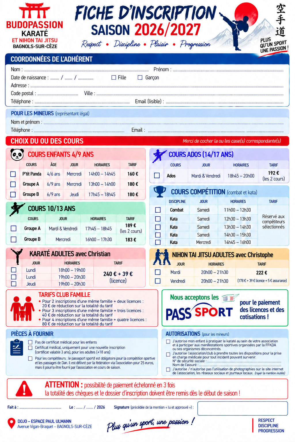 fiche d inscription 2026/2027