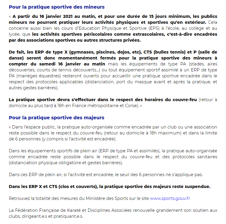 Point de situation covid 19 federation francaise de karate
